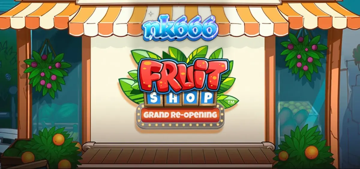Tampilan visual cerah dari slot Fruit Shop Grand Re-Opening dengan simbol buah-buahan segar.